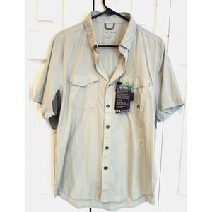 Under Armour UA Button Up Beige Shirt Vented Fishing Iso-Chill Men's Size Medium